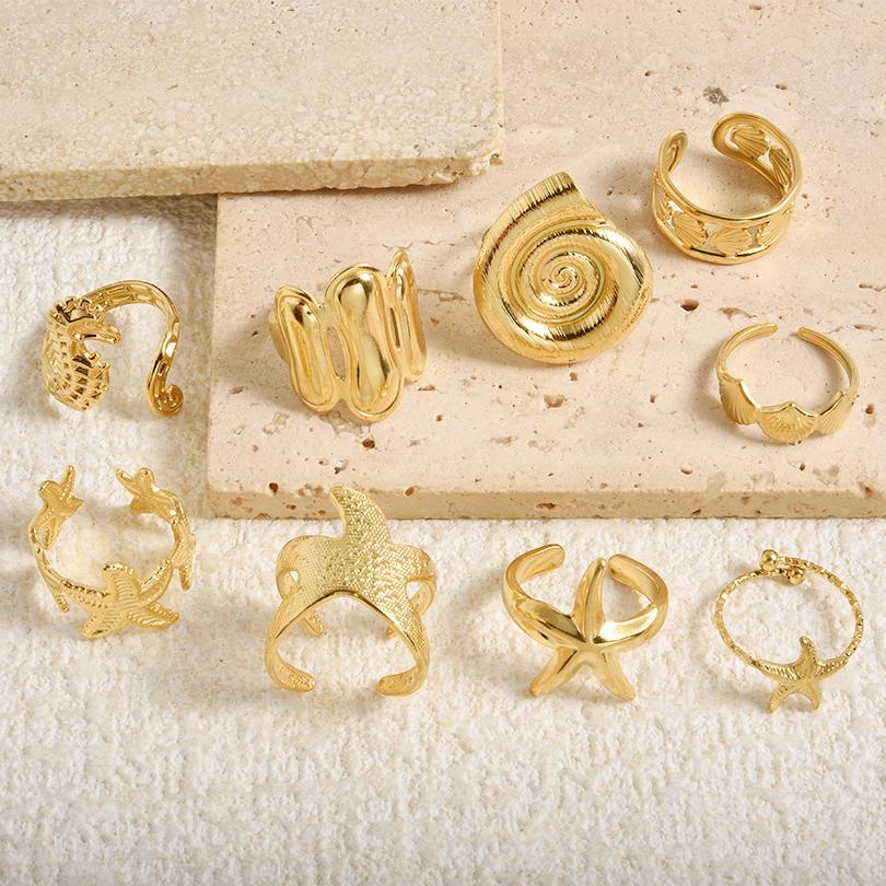 Real Gold Plated Sea Animal Ring Open Adjustable Stainless Steel Rings For Women Men Accessories PVD Ocean Beach Jewelry Anillos
