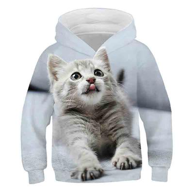 Felpa con cappuccio con stampa 3D di gatto carino per ragazzi e ragazze, felpa pullover con cappuccio per bambini, felpe alla moda per bambini, top casual per bambini, abbigliamento