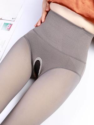 Herbst/Winter Fischgräten High Waist Offener Schritt Hautfreundliche Seidenstrumpfhosen Damen Hohe Elastizität Schlanke Strumpfhosen NOHU