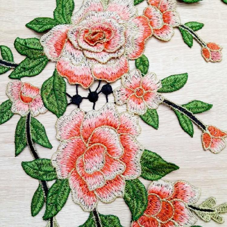 Flower Embroidered Applique Fade Resistant Sewing On Polyester Patches For Shirt Jackets Dress Cheongsam Decoration
