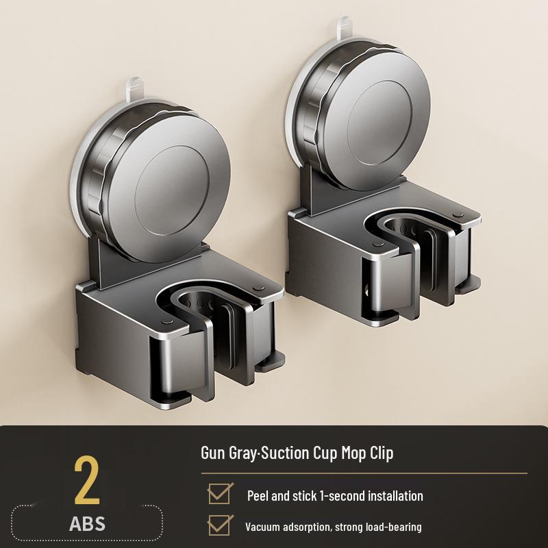 No-Punch Broom & Mop Wall Mount Clip - Suction Cup Hanging Rack for Bathroom/Backdoor Storage