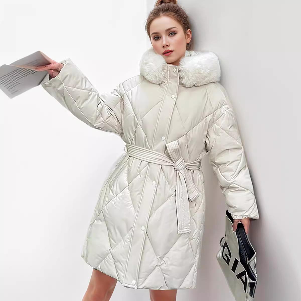 

Женская зимняя куртка 2024 года, новая женская парка, длинная парка с капюшоном и меховым воротником, теплая зимняя одежда, утепленная одежда, женское зимнее пальто M белый
