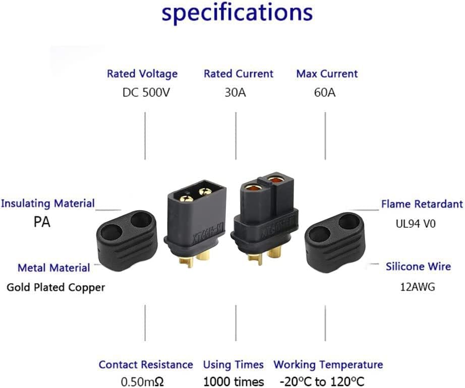 5Pairs XT60H Male Female Connectors (5 Pairs XT60H Plugs + 5 Pairs XT60H Covers) – Black