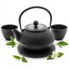 CAST IRON KETTLE 0.8L TEAPOT SET 2x CUPS STAND BLACK