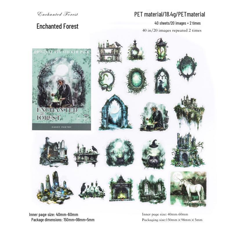 Forest Fantasy Retro Sticker Pack: DIY Journal Scenery Collage