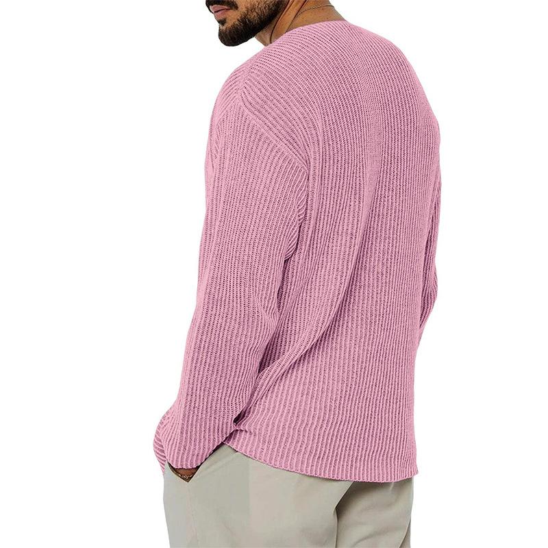 Men's V-neck Solid Color Long Sleeve Fashion Knitted Sweater