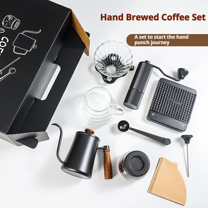 5/7 PCS Sharing Pot Bean Grinder Household Hand Cranked Coffee Utensils Set Hand Brewed Coffee Set Electronic Scale Filter Cup