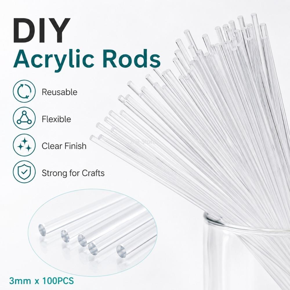 3mm Clear Acrylic Rod Set 100Pcs Plastic Dowel Sticks for Cake Toppers Baking Projects Party Decor and Garden Crafts