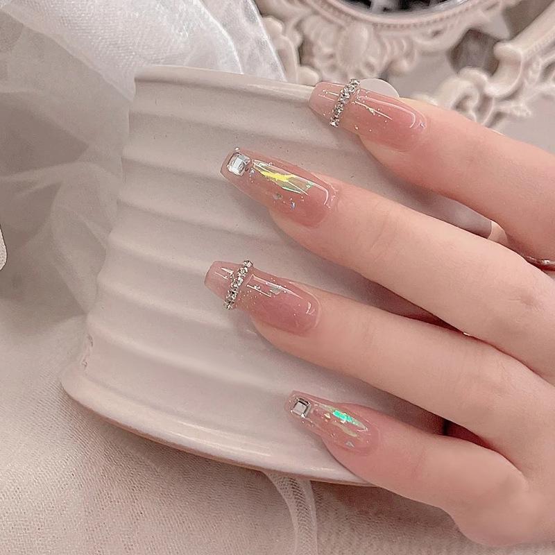 

Elegant Medium-Length Rhinestone Chain Nail Art Stickers With Glue