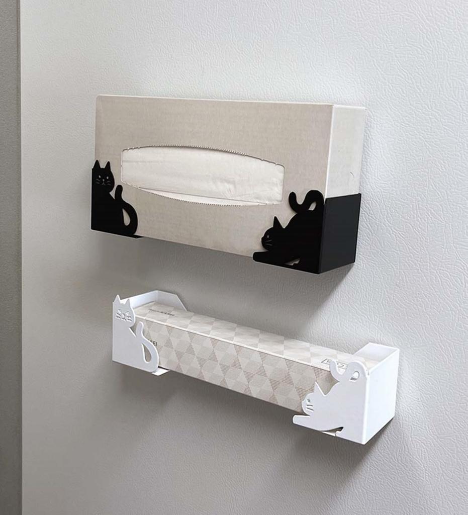 Decore Corporation Cat Deco Kitchen Wrap & Tissue Holder, Black, Size Approx. W5.8 D13 H6.5 SL-38457