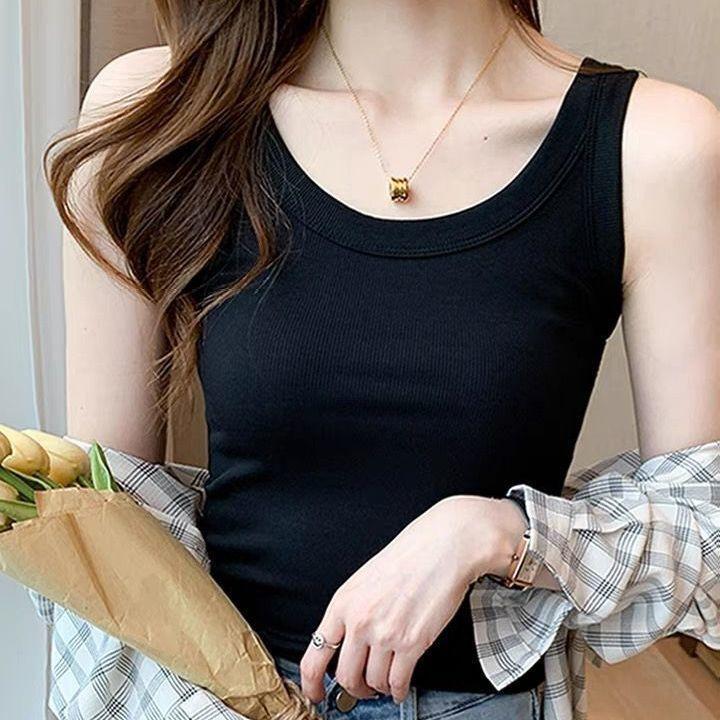 Dame-silkeribbet camisole-topp med U-hals og spaghettistropper for vår og sommer