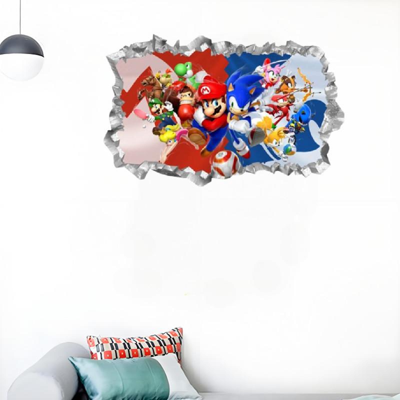 Super Mario Bros Sonic The Hedgehog Cartone Animato Decalcomania da Parete in PVC con Design Autoadesivo Durevole per le Pareti delle Camere dei Bambini