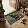 Retro Cute Floral Black Cat Welcome Mat Non-Slip Machine Washable Door Mat, Floor Rug for Living Room, Home Decor Kitchen Carpet