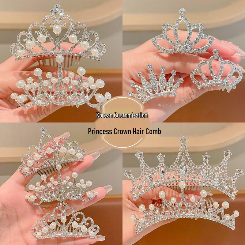 Kids Princess Crown Rhinestone Hair Comb Set