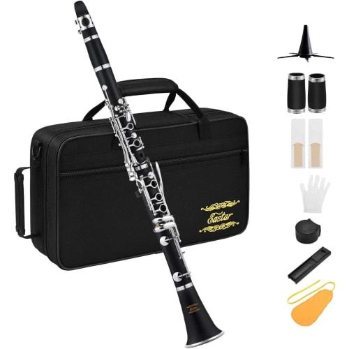 Eastar ECL-300 Black Boehm Clarinet, Nickel-Plated, Key of B, ABS Resin Body, with Care Instructions, Beginner's Specifications, Perfect for School Op