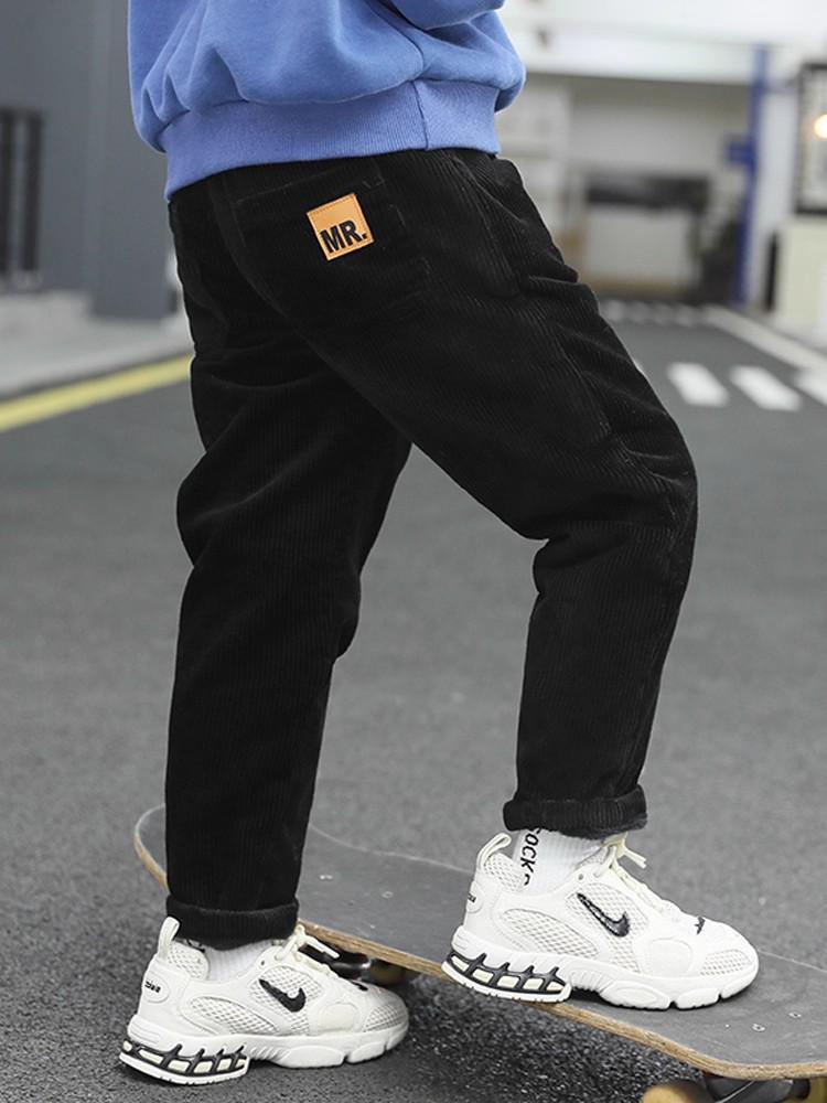 Boys' Corduroy Plus Velvet Winter Pants - New 2025 Style Long Sweatpants for Kids