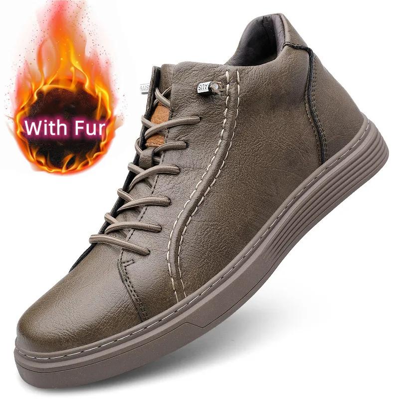 Fashion Luxury Brand Lace-Up Male Ankle Boots Fashion Men's Shoes Genuine Leather Mens Sneakers New Trend Male Comfortable Walking Shoe