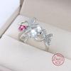 Newly Rosered Zirconia Pearl Rings Women Wedding Band  Sterling Silver Accessories Butterfly Rings for Party Fashion