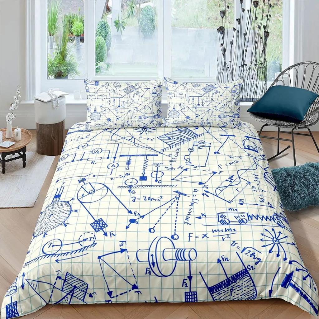 Math Equations Duvet Cover Set Hourglass Purple Galaxy Comforter Cover Physics Formula Dorm Bedding Sets Science Geometry Axis