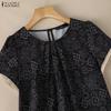 ZANZEA Women Ethnic Print Summer Casual Round Neck Short Sleeve Blouse