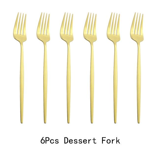 6pcs/Set Black Gold Dessert Fork Set Mirror Stainless Steel Colorful Fork Set Tableware Cutlery Set Home Party Kitchen Tableware