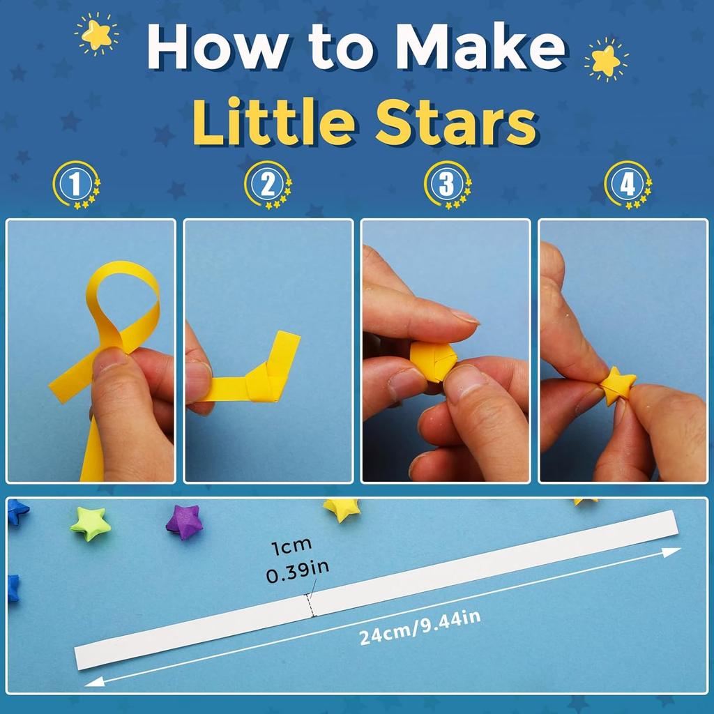 540 Stück doppelseitiges Origami-Sternpapier, Glücksstern-Dekorationspapier zum Falten von Glückssternen, DIY-Handkunsthandwerk, Schulunterricht