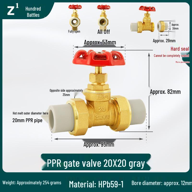 Full Copper Gate Valve for PPR, PE, and Tap Water Pipes - 20mm, 25mm, 32mm Double Union, Hot Melt Compatible.