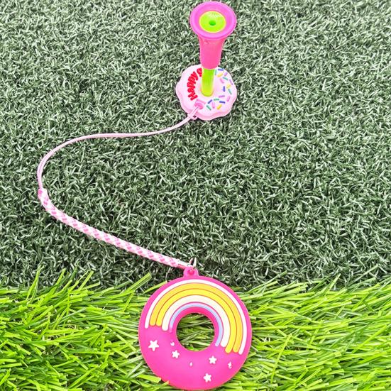 Golf Tee Holder Plastic Anti Lost Golf Tee Hanger Cartoon Donut Golf Tee Ring with Strap Golf Accessories for Men Women Golfer Gifts