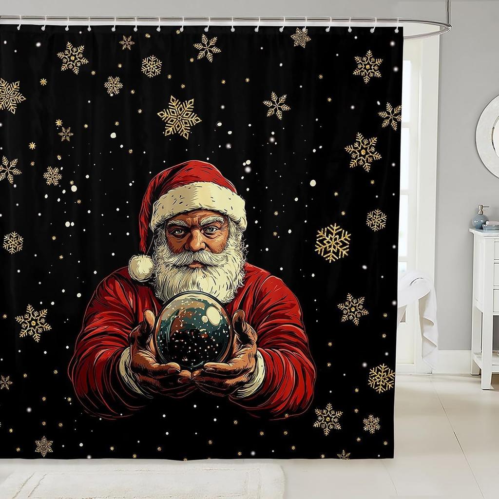 Christmas Cat Shower Curtain Cute Pet Cat Animal Bathroom Shower Curtain Sets, Xmas Decor Christmas Hat Fabric Shower Curtain