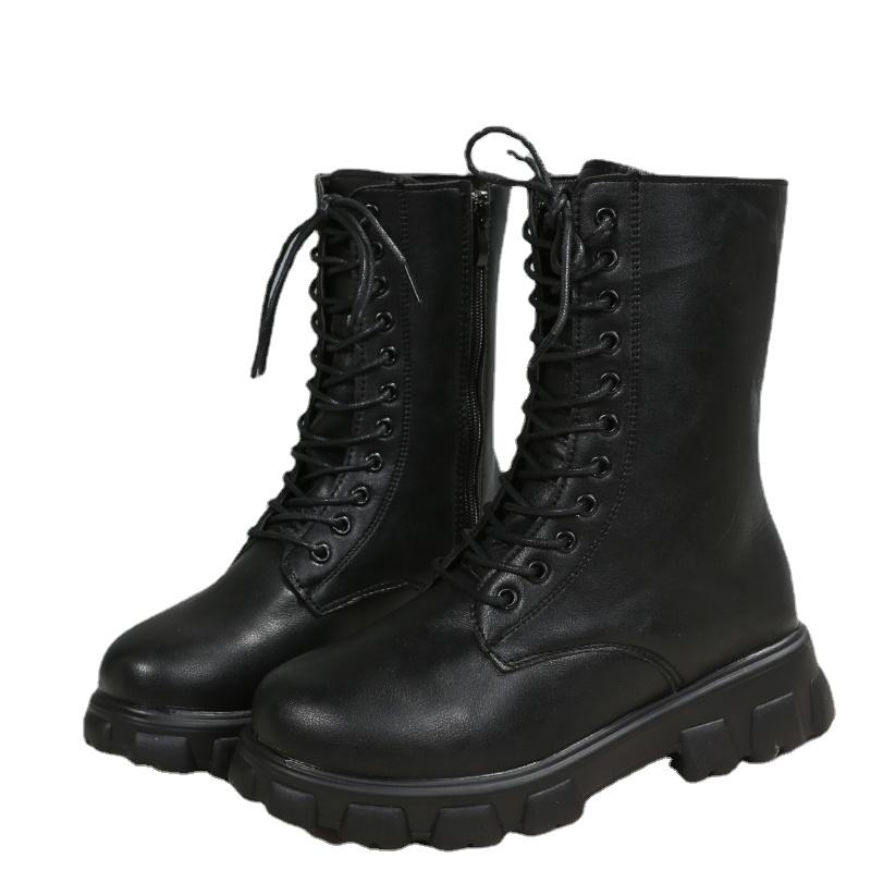 Boots Women 2025 Autumn Winter PU Leather White Ankle Boots Motorcycle Botines Female Chunky Heels Platform Boots Botas Mujer