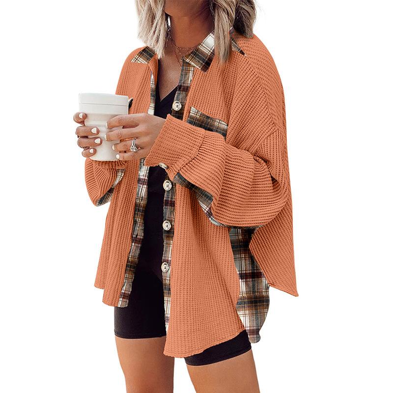 

2025 autumn new warm thickened jacket women s long loose plaid printing long-sleeved jacket women XXL