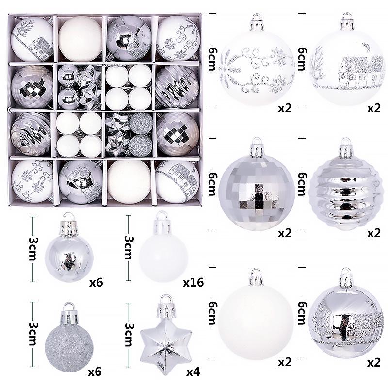 Christmas Decorative Ball Set: 44 Painted Electroplated Balls, 3-6cm, In Special-Shaped Paper Box