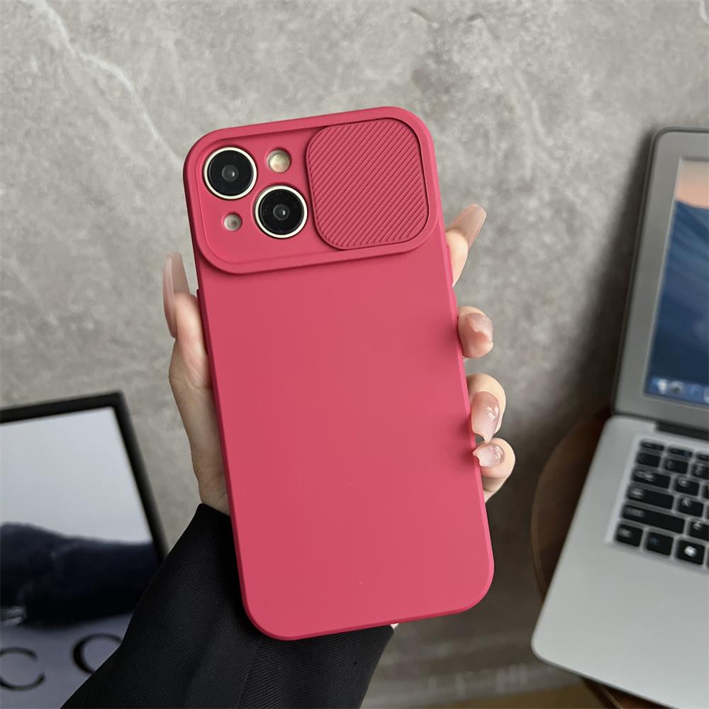 Fashion Solid Color Slide Camera Protection Soft Silicone Case For iPhone 16 15 14 Plus 13 12 11 Pro Max XS XR 7 8 Bumper Cover