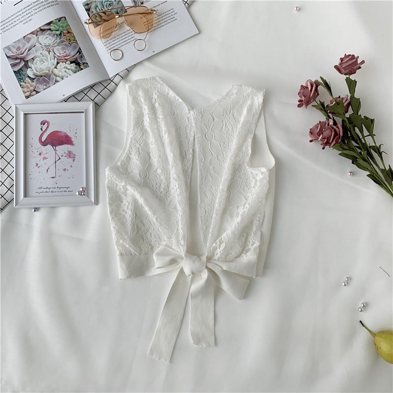 Actual Shot of New Summer Clothes with Crocheted Lace Stitching On The Back Lace-up Knitted Vest, Women's Hollow Strappy Top