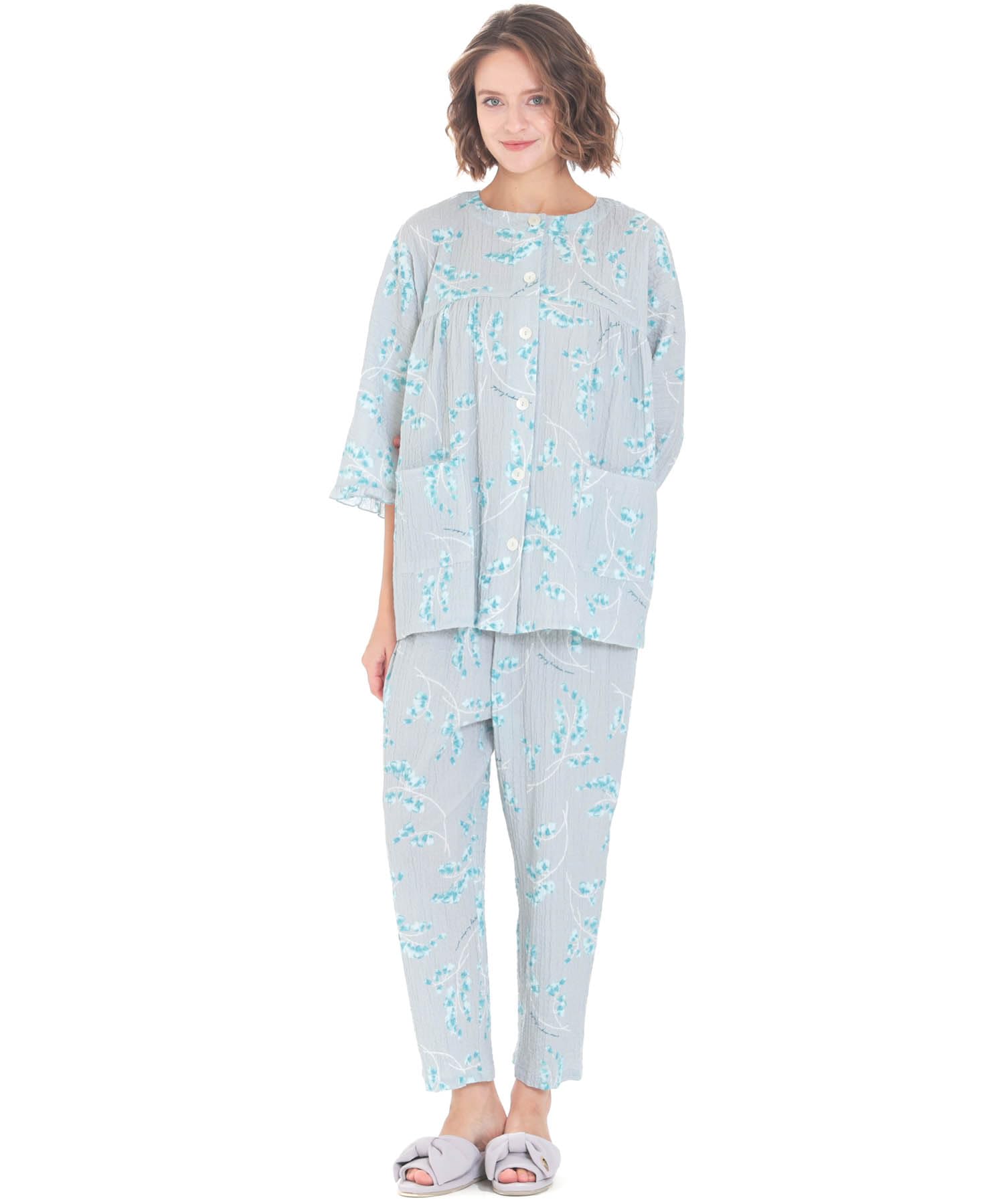 

Narue Pajama Shirring Boa Freesia Gray Set, Pajamas, Women s, сірий колір