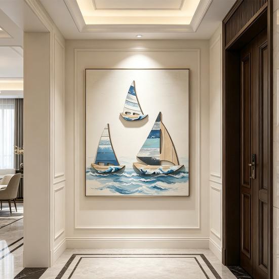 3 Pezzi Arte Murale Vela Nautica Tema Oceano Costiero Decorazione Murale Nave in Legno Scultura da Appendere per Casa sul Lago Soggiorno Camera da Letto
