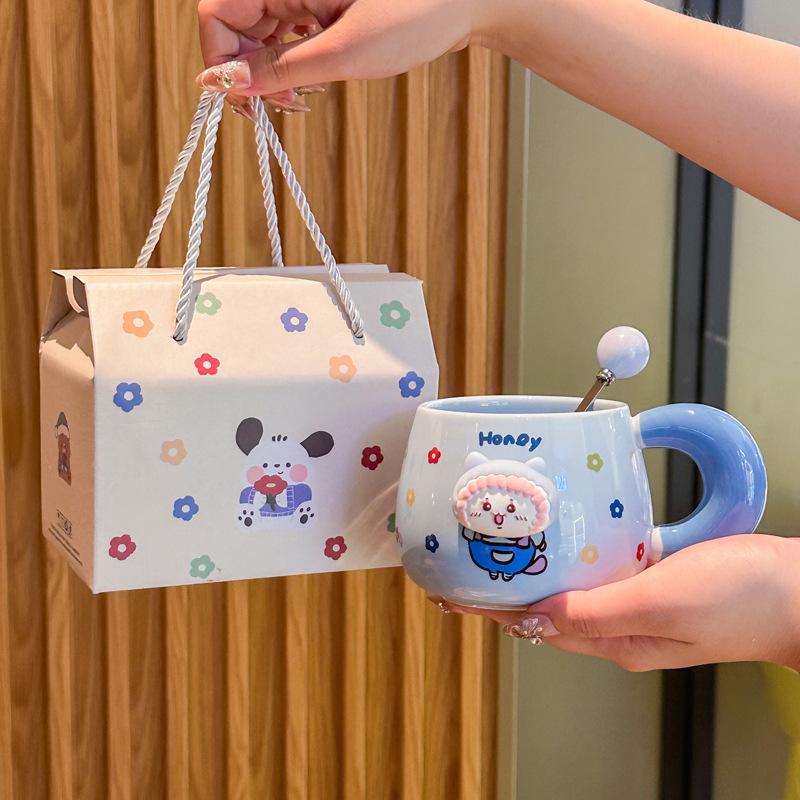 High Looking Cute Ceramic Cup Couple with Cup Girls Home Coffee Cup Children Mug Birthday Gift