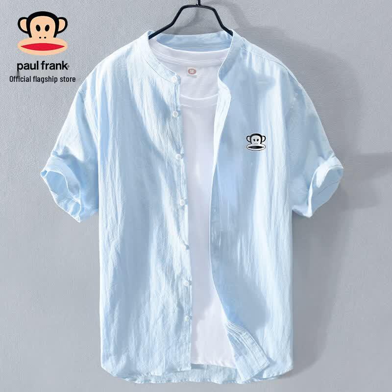 Paul Frank Men s New Chinese Style Linen Blend Short Sleeve Shirt 3XL