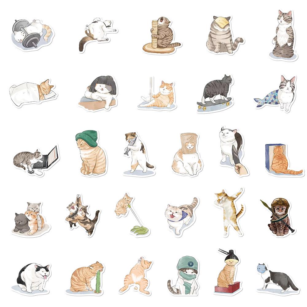 53 Adorable Hand-Painted Waterproof Cat Stickers for Laptops, Notebooks, Water Bottles, and Phones