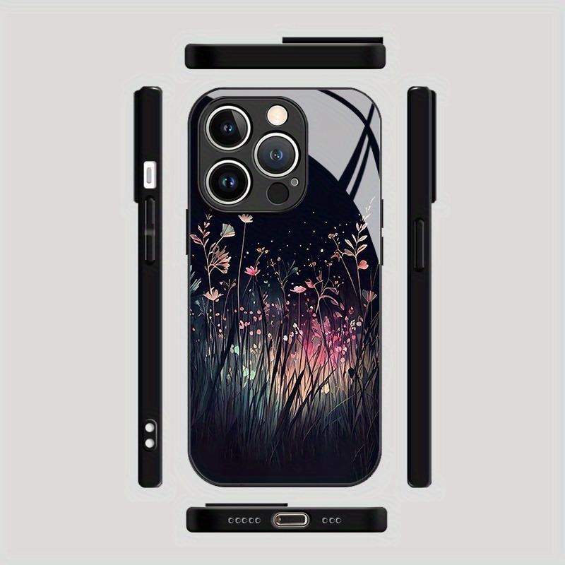 Beautiful Night Floral Pattern Tempered Glass Phone Case For iPhone 17 16 15 14 Pro Max 13 12 11 16E 17 Air 7 Plus XR XS X Cover