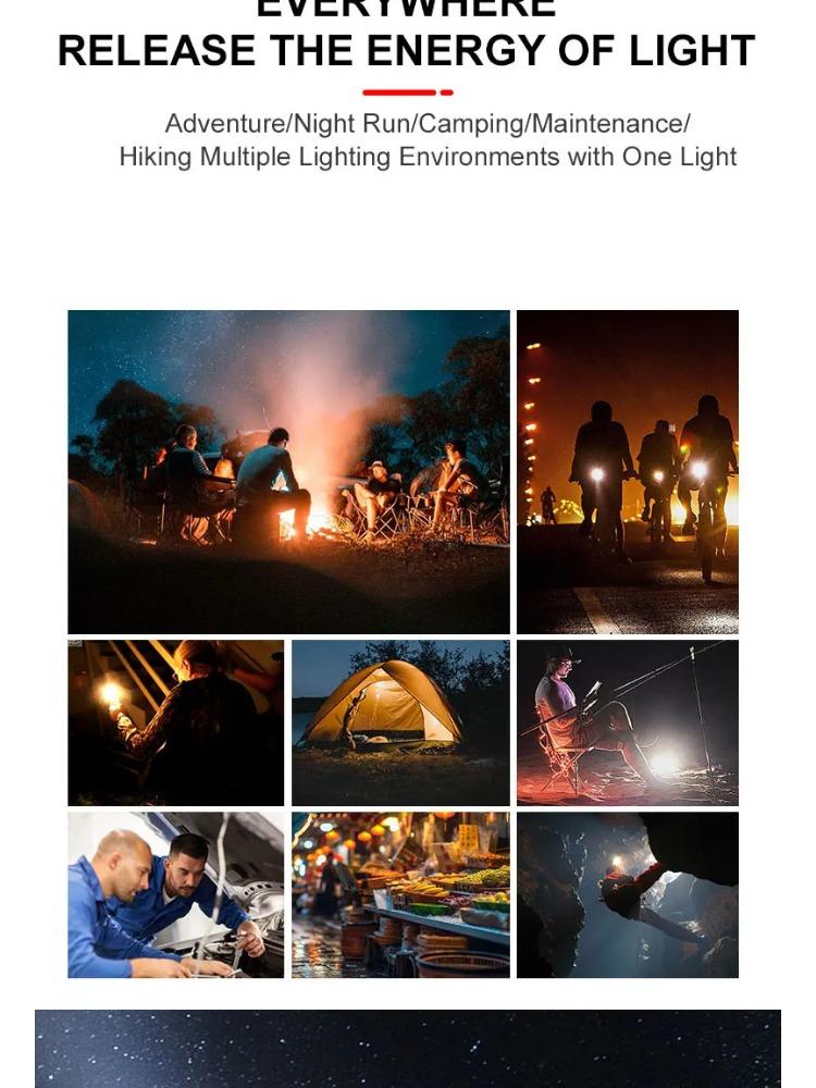 Portable Camping Lantern Lamp T6 Beads Flashlight USB Rechargeable Waterproof Emergency Outdoor Searchlight with COB Sidelight