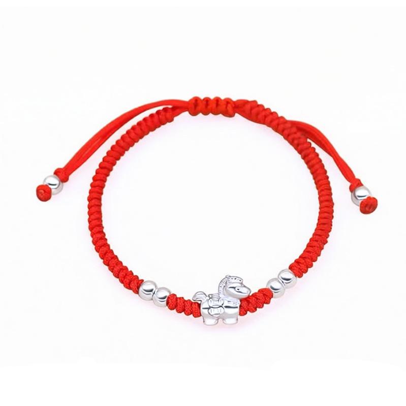 Sterling Silver 999 Zodiac Horse Red Rope Luxury Bracelet in Chinese Style