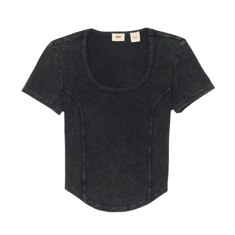 Levis Solid Color Spliced Comfortable Short Sleeve T-Shirt Women T-Shirts Black 0019V-0001