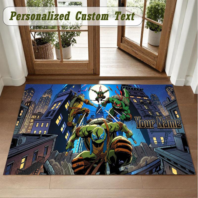 Crystal Velvet Square Rug Custom NameTeenage Mutant Ninja Turtles Pattern Non Slip Home Floor Decor Rug