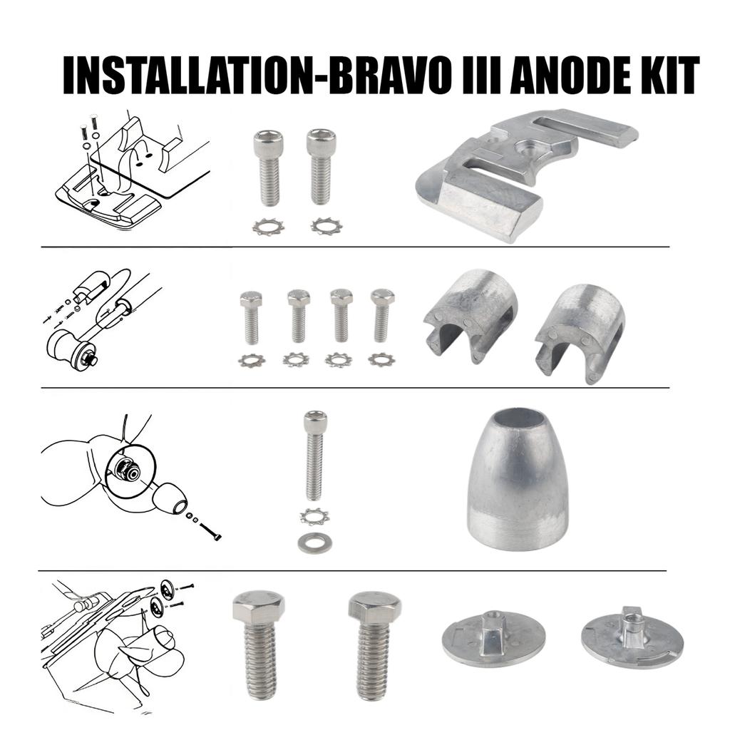 Complete Aluminum Anode Kit Compatible For 2004+ Mercruiser Bravo 3 III Drives Sterndrives Replace for CMBRAVO3KITA, 888761Q02