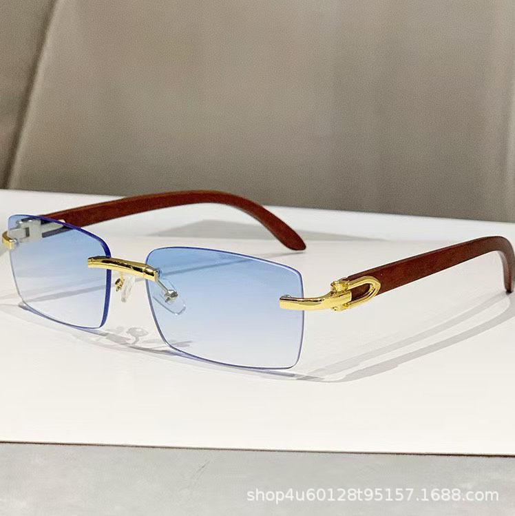 Frameless Trimmed Personalized Sunscreen Sunglasses Catwalk Travel Fashion Versatile Women'S Sunglasses Wood Grain Legs