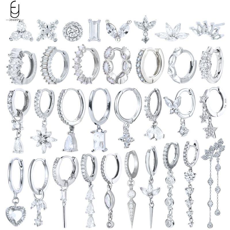 925 Silver Ear Buckles Fashion Hoop Earrings White Crystal Luxury Women's Earrings Wedding Women's Jewelry Premium Gift