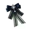 Vintage Edwardian Style Lace Bow Tie Brooch Ribbon Bowknot Suit Collar Corsage Pin Mourning Jewelry Accessory