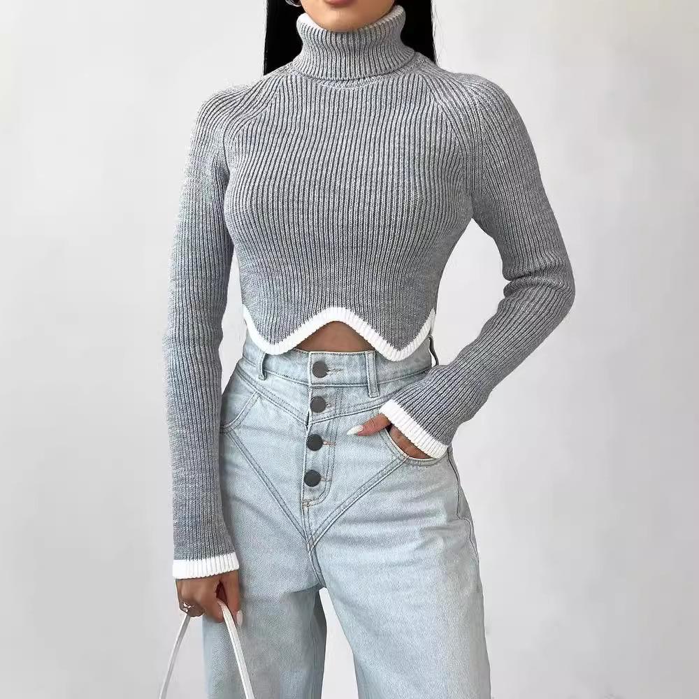 2024 Women's Hot-Selling High-Neck Irregular Hem Slim-Fit Sweater