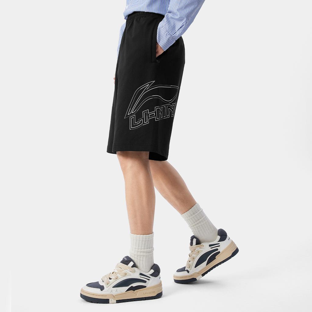 Li Ning Lifestyle Series Sport Minimalist Solid Color Elastic Letter Casual Shorts Men shorts Black AKSV529-4
